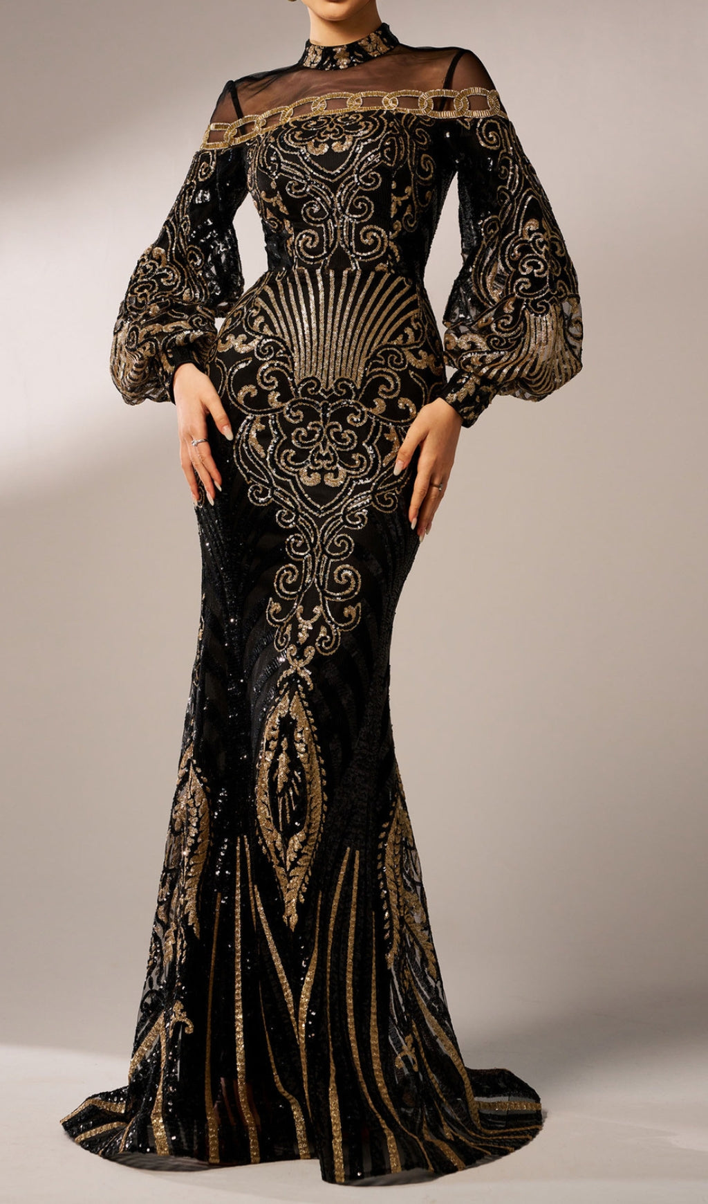 Caro Black Long Sleeve Sequin Maxi Dress