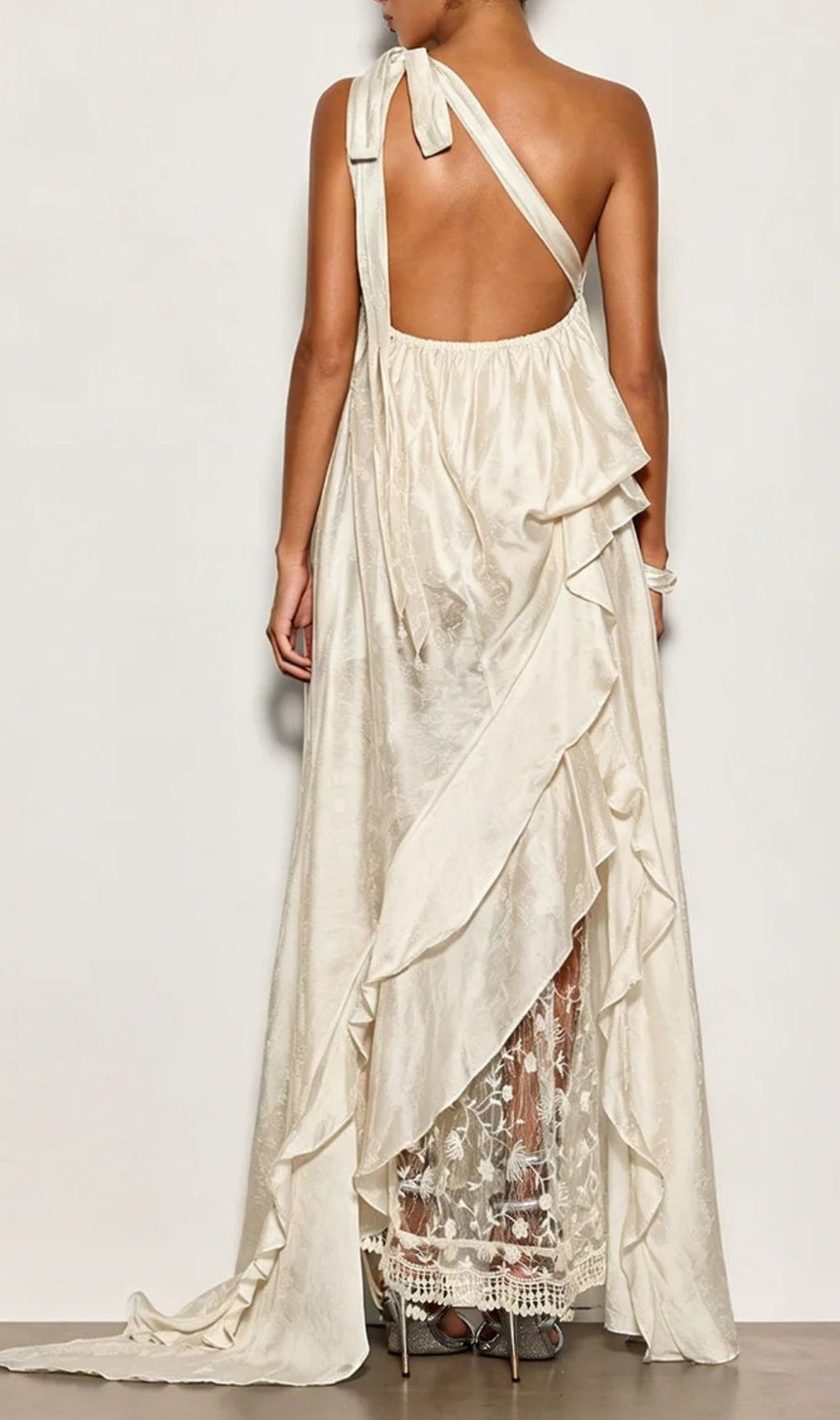 Czelaw One Shoulder Lace Maxi Dress