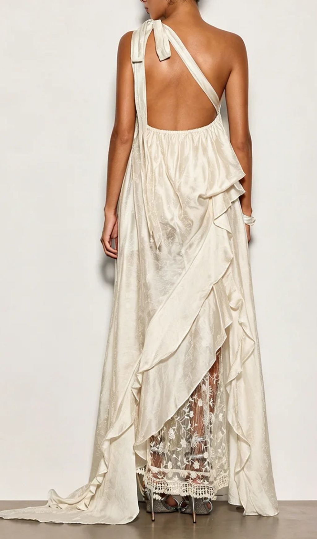Czelaw One Shoulder Lace Maxi Dress