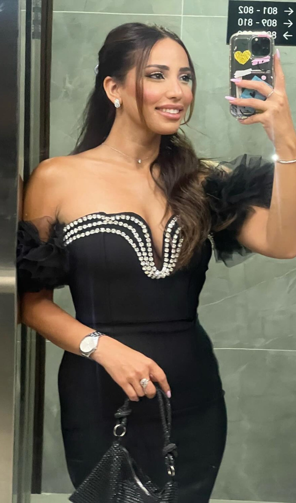 Cilicia Black Ruffle Crystal Maxi Bandage Dress