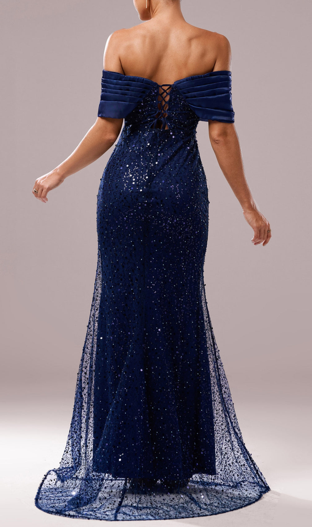 Dorit Navy Off-Shoulder Sequin Maxi Dress