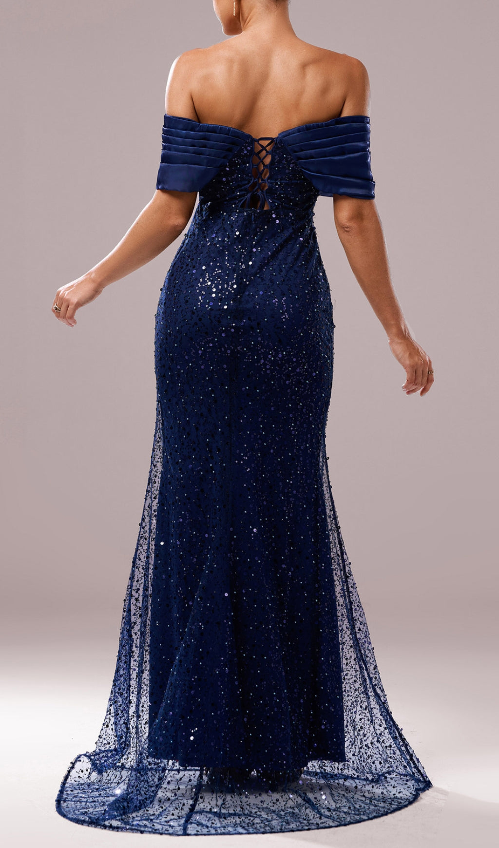 Dorit Navy Off-Shoulder Sequin Maxi Dress
