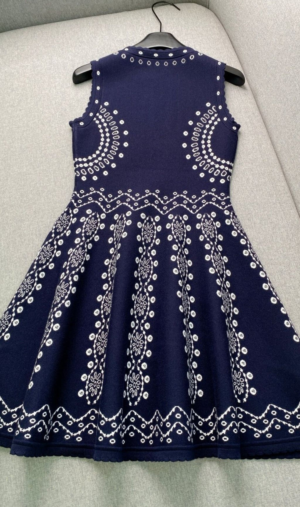Capri Chic Navy & White Geometric Knit Fit & Flare Dress