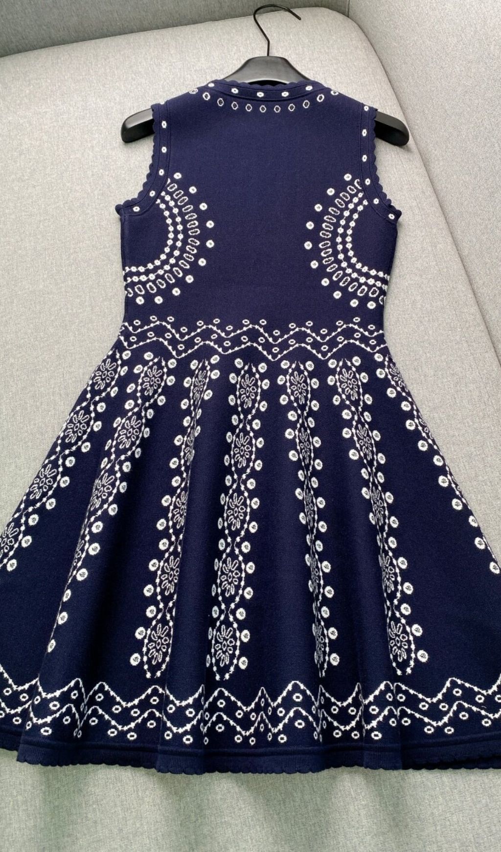 Capri Chic Navy & White Geometric Knit Fit & Flare Dress