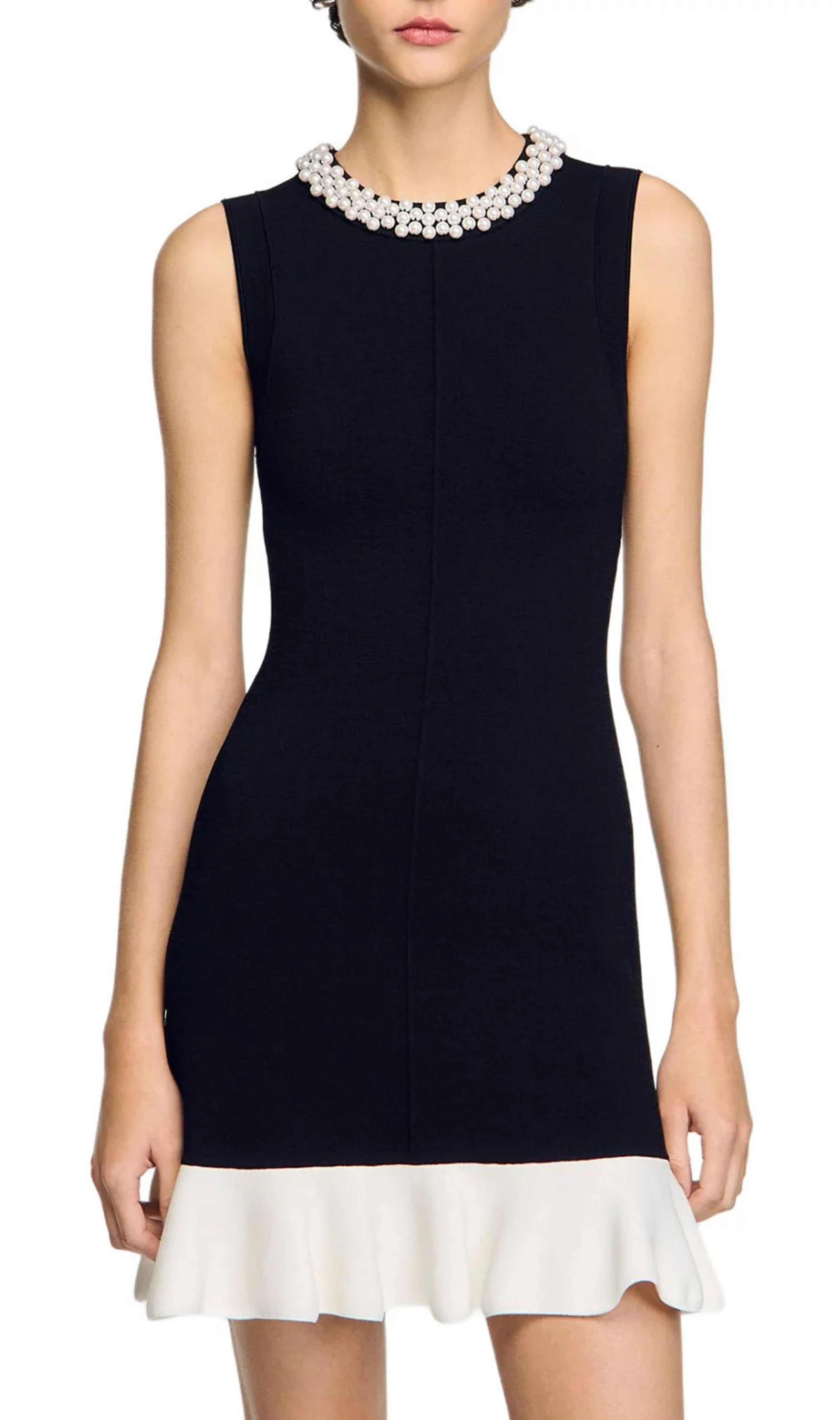 Short Knit Dress With Beaded Neck