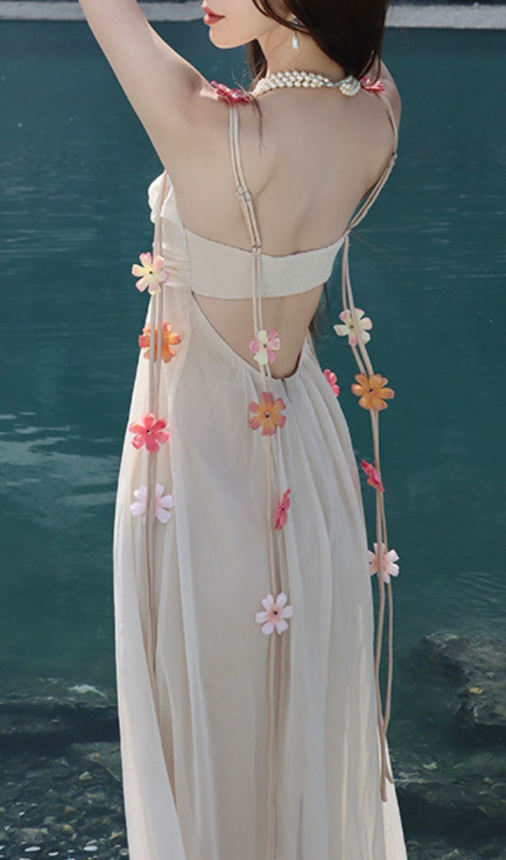 Farah Dreamy Ivory Floral Chiffon Maxi Dress - Romantic Open Back Gown