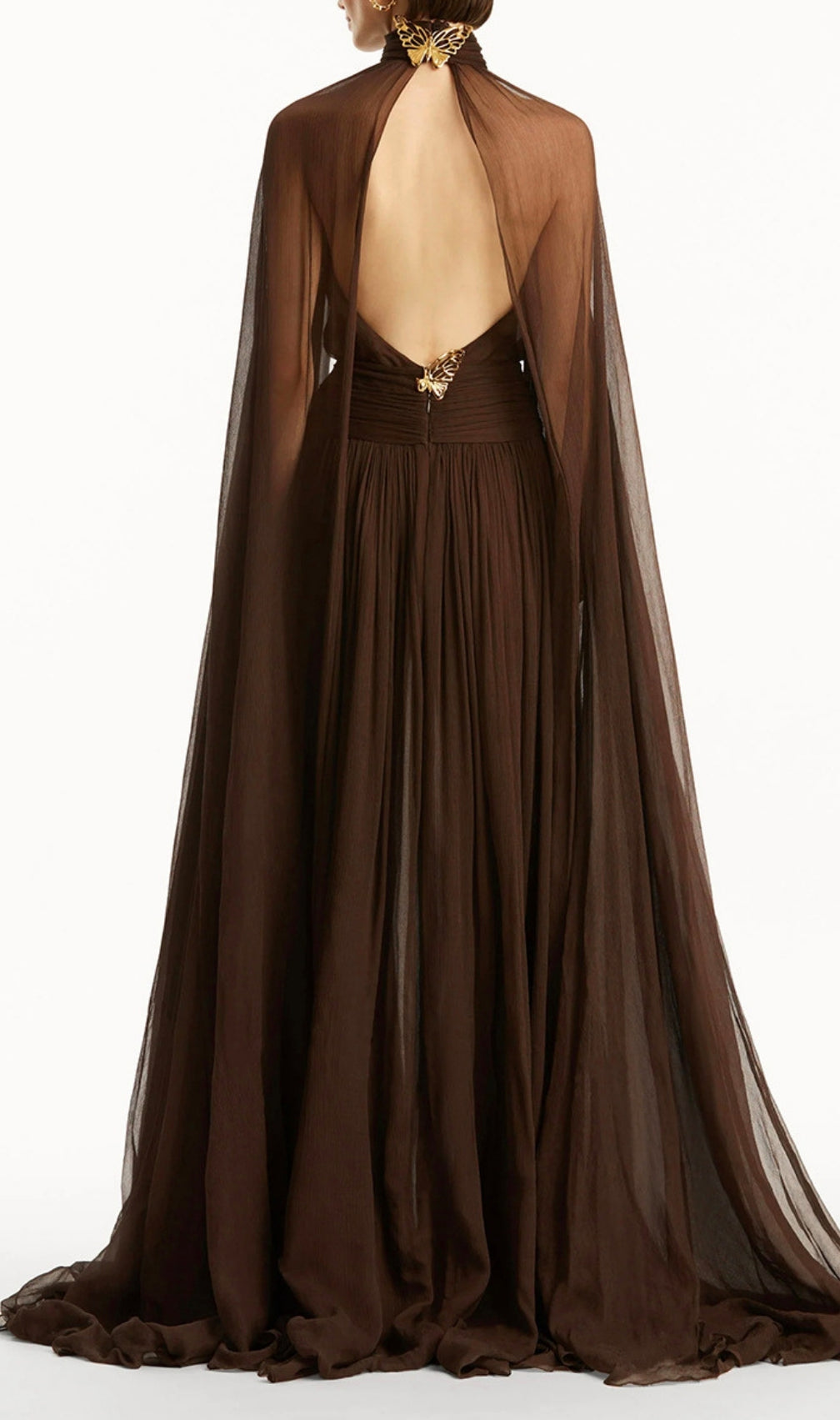 Franz Coffee Butterfly Mesh Maxi Dress