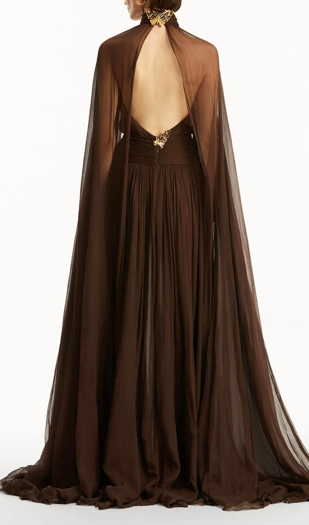 Franz Coffee Butterfly Mesh Maxi Dress