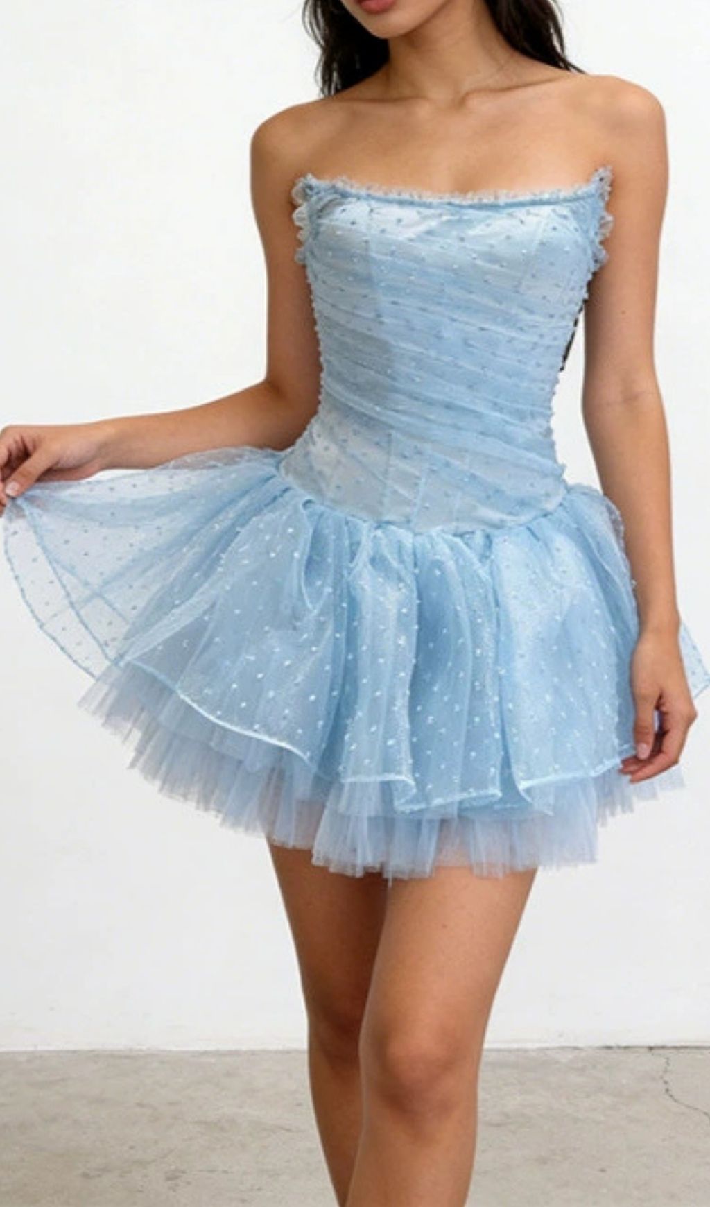 Kerra Dreamy Sky Blue Strapless Sparkle Tulle Mini Dress