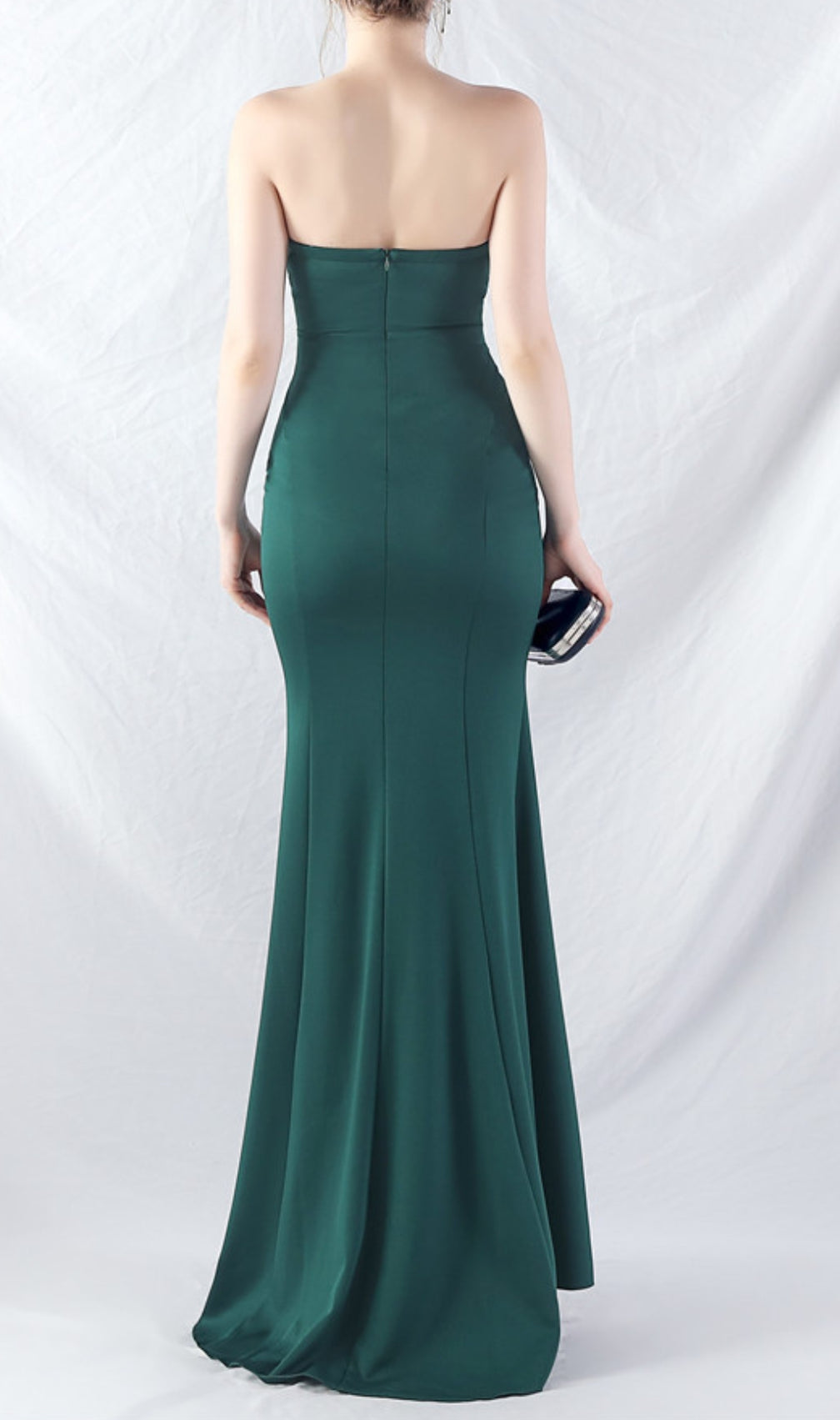 Chrina Green Strapless Ruched Maxi Dress