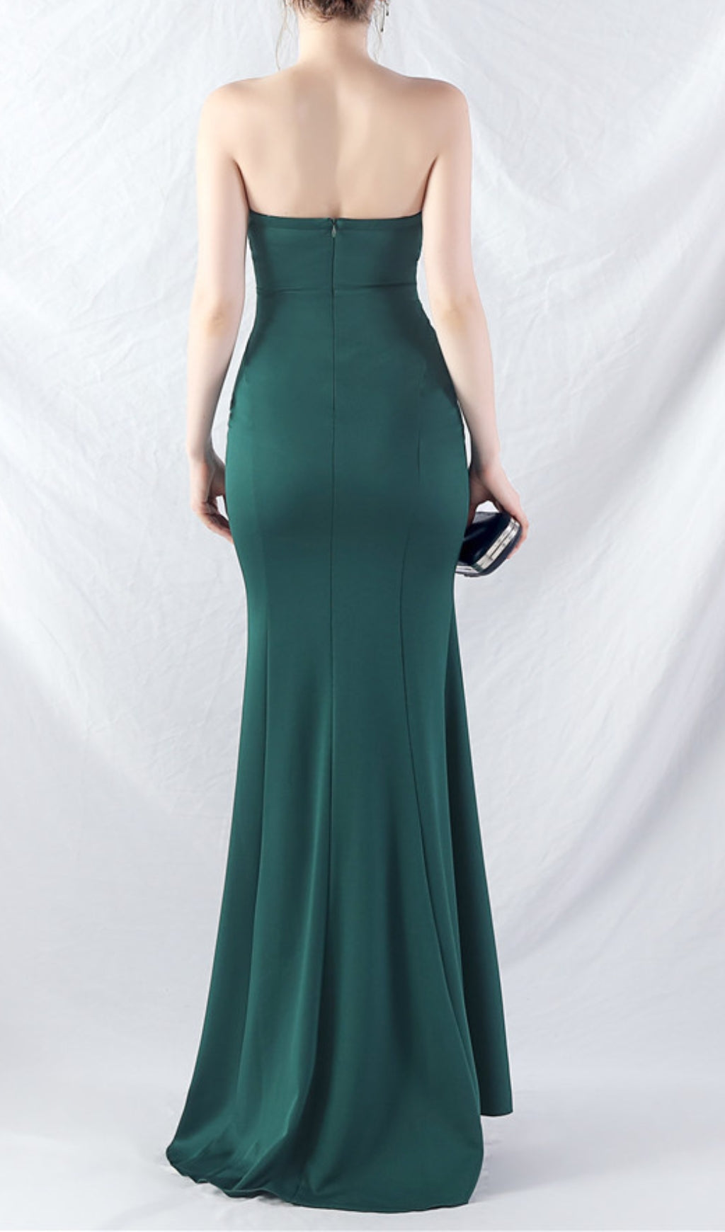 Chrina Green Strapless Ruched Maxi Dress