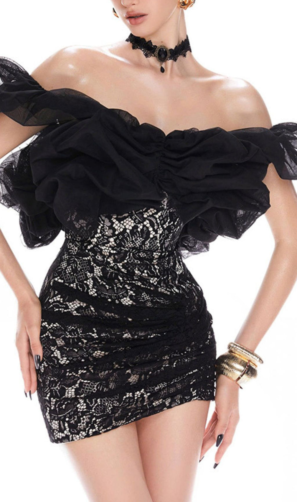 Isqesis Black Lace Off-Shoulder Mini Dress: Your Chic LBD for Glamorous Nights