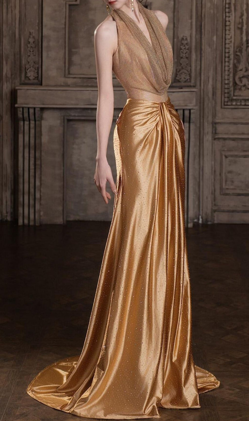 Ksenia Gold Halter Maxi Dress