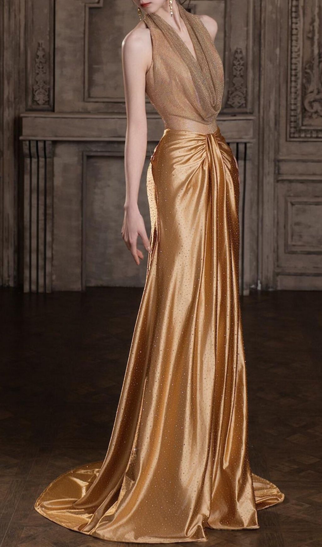 Ksenia Gold Halter Maxi Dress
