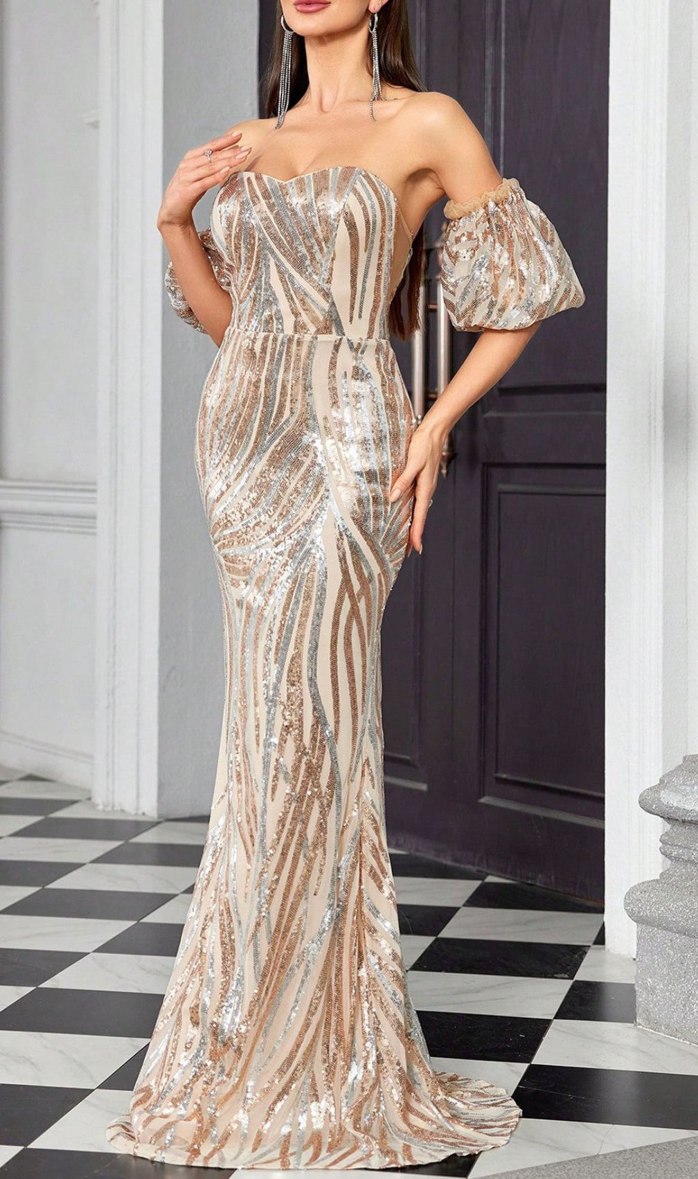 Hakeem Champagne Sequin Maxi Dress