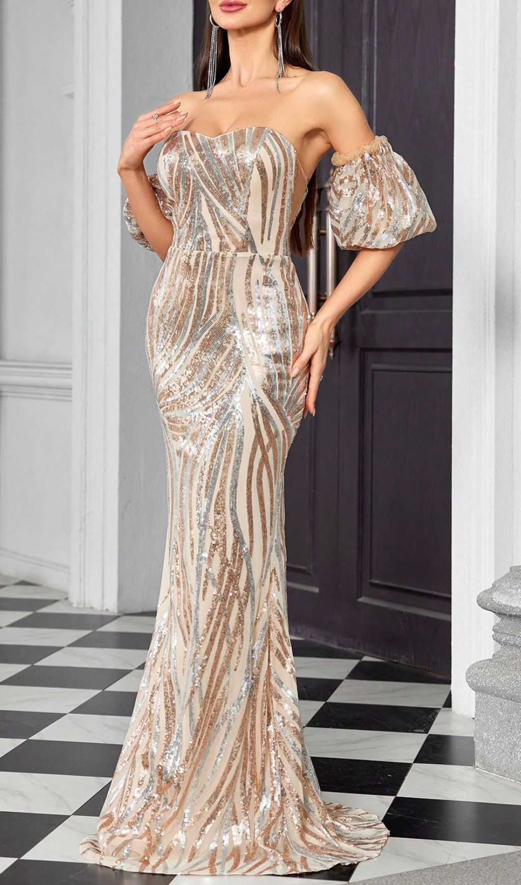 Hakeem Champagne Sequin Maxi Dress