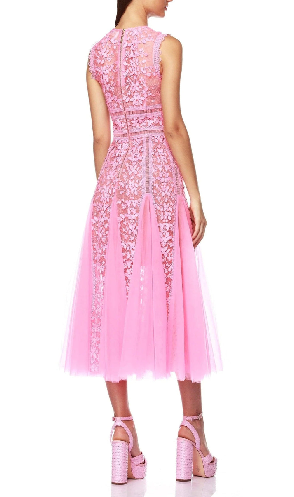 Audrianna Pink Embroidery Mesh Midi Dress
