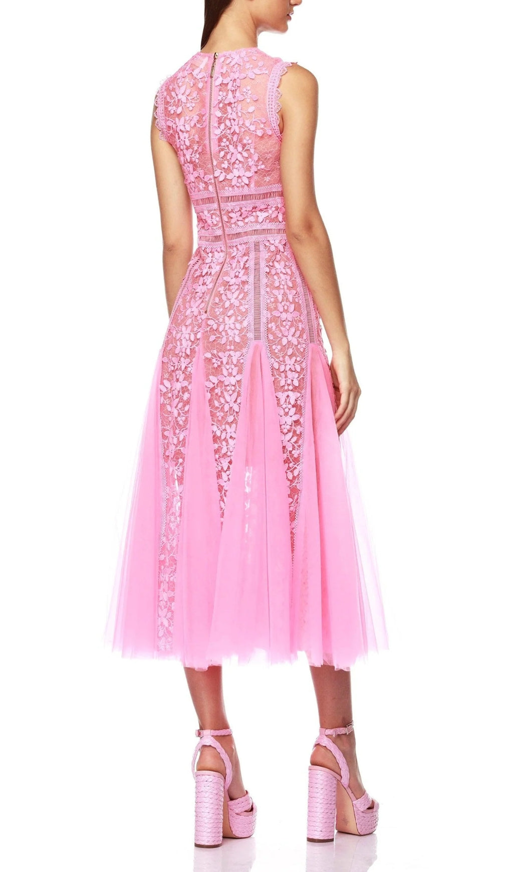 Audrianna Pink Embroidery Mesh Midi Dress