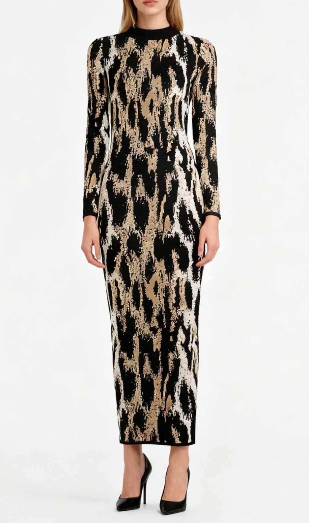 Chic Women's Leopard Print Long Sleeve Midi Dress | Bodycon Style