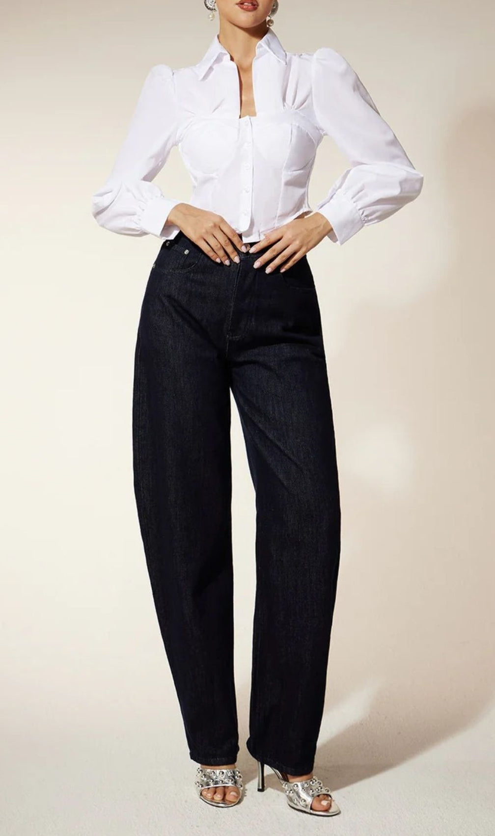 Ehren Chic Corset Bustier Long Sleeve Blouse | Puff Sleeve Cropped Top