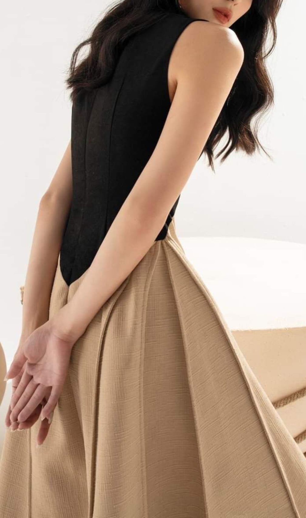 Baden Round Collar Patchwork Midi Dress