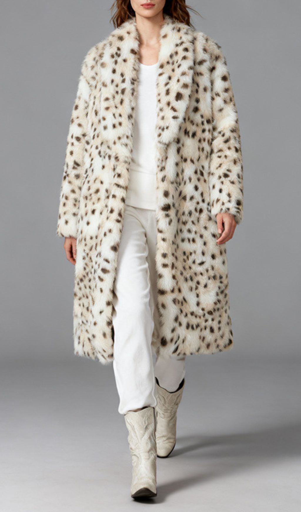 Inti Luxe Snow Leopard Faux Fur Coat - Plush & Chic Women's Outerwear