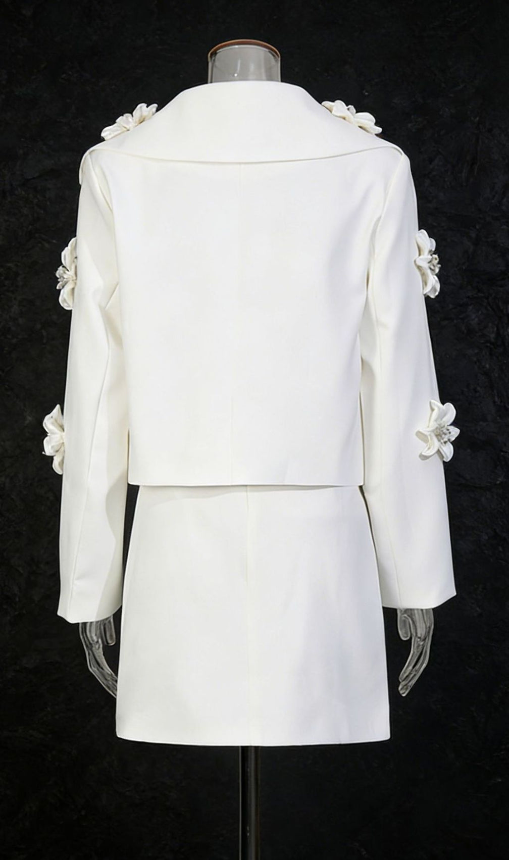 Janiyah White Floral Embellished Crop Blazer & Mini Skirt Set