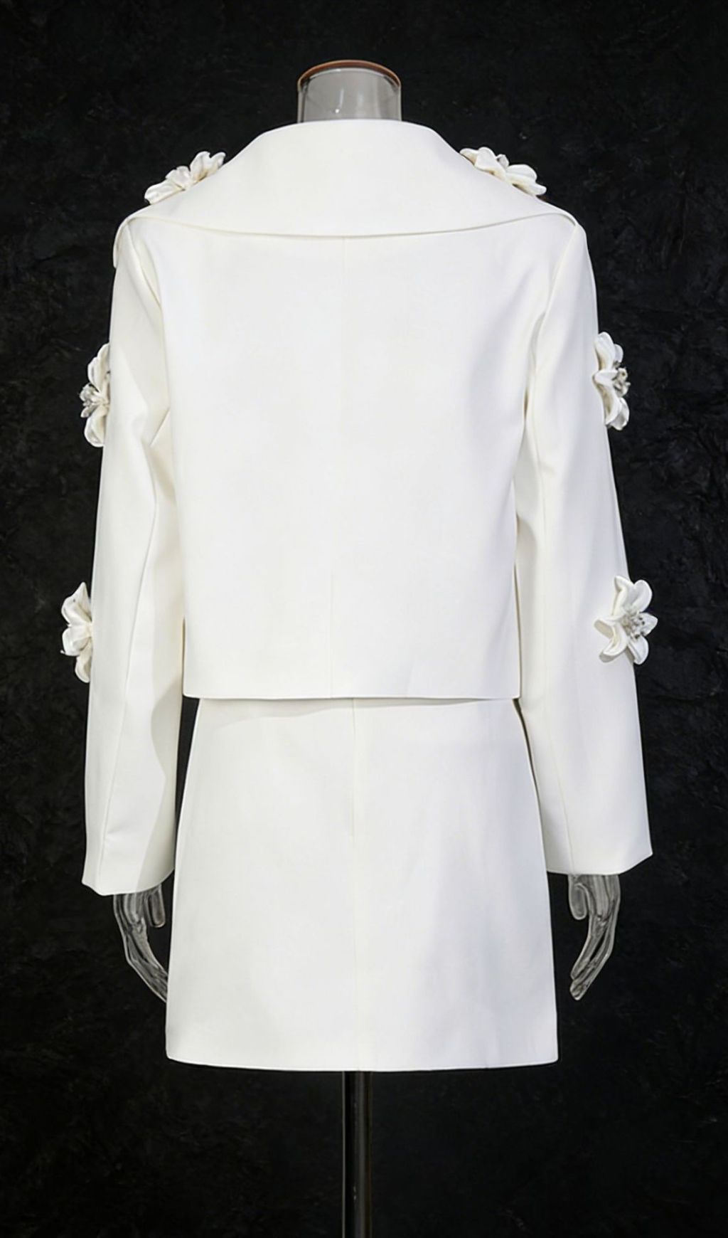 Janiyah White Floral Embellished Crop Blazer & Mini Skirt Set