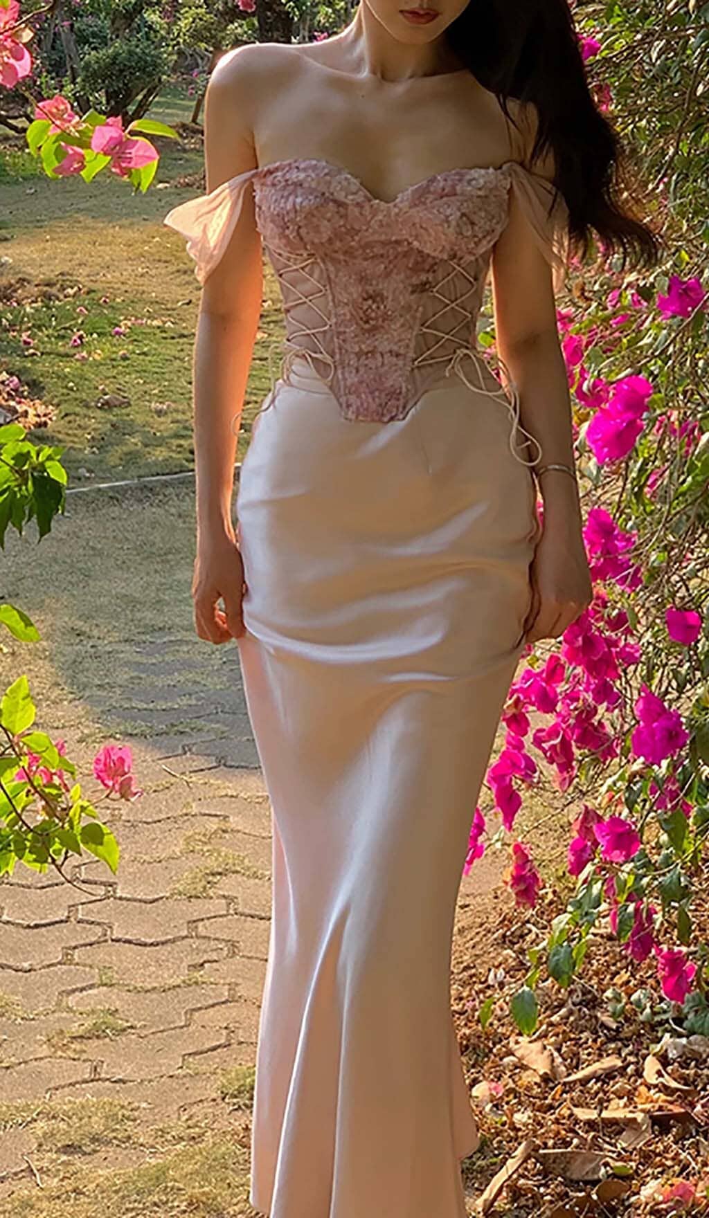 Floral Embroidery Lace Up Corset Top