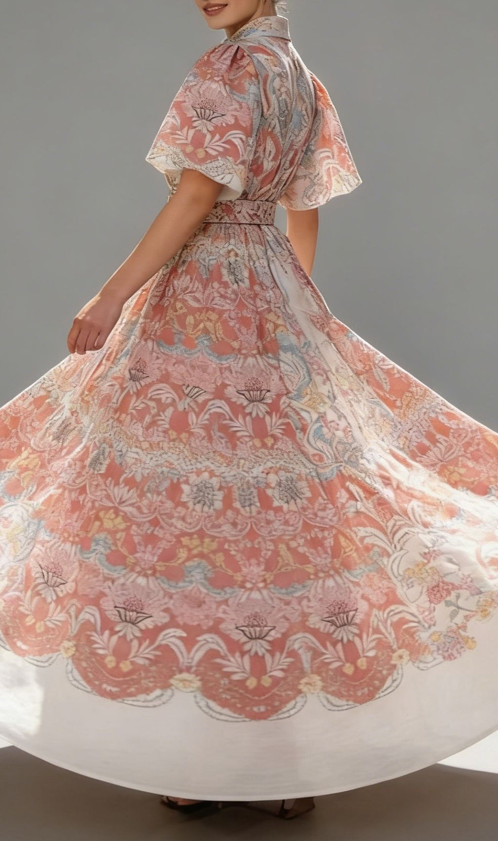 Karsen Elegant Floral Print Puff Sleeve Maxi Shirt Dress