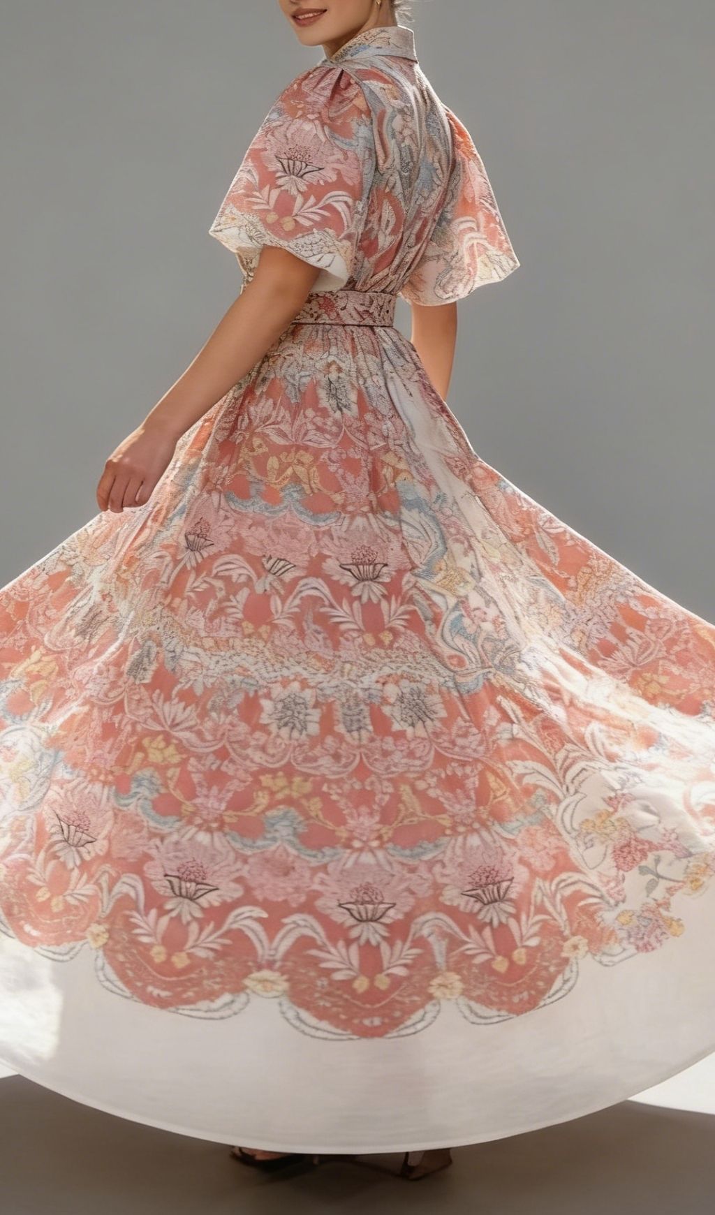 Karsen Elegant Floral Print Puff Sleeve Maxi Shirt Dress
