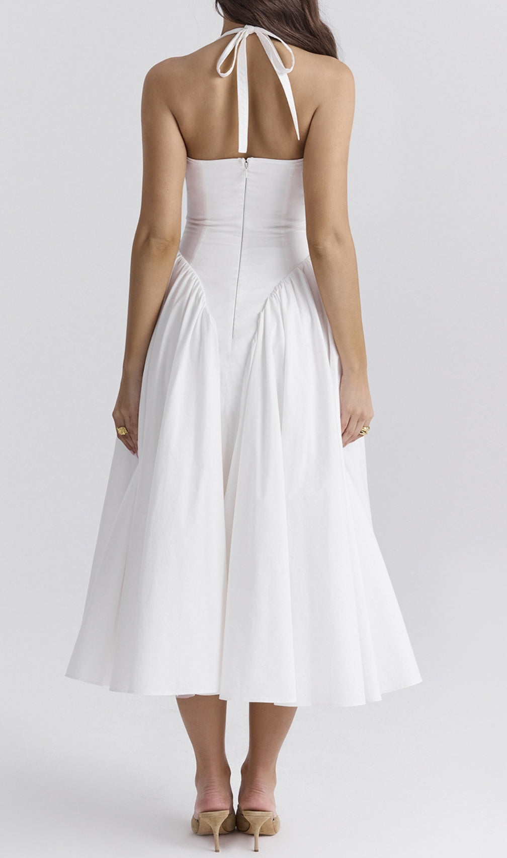 Dierdra White Halter Midi Dress