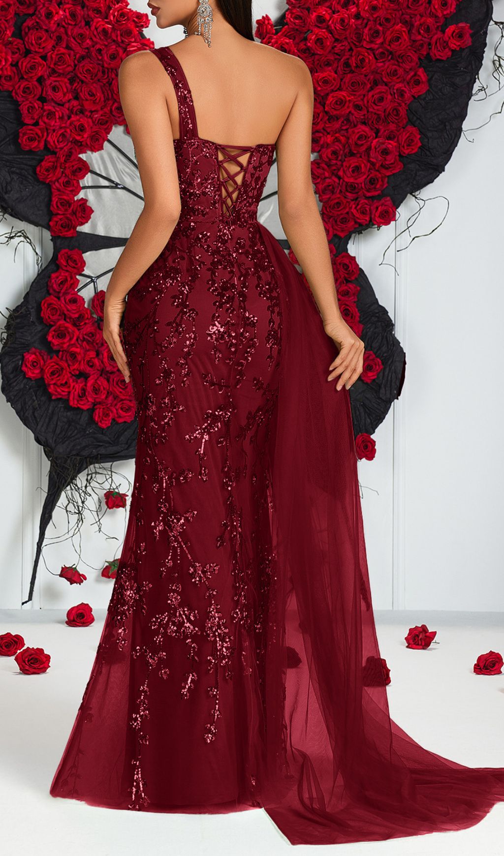 Jenne One-Shoulder Sequin Mesh Maxi Dress