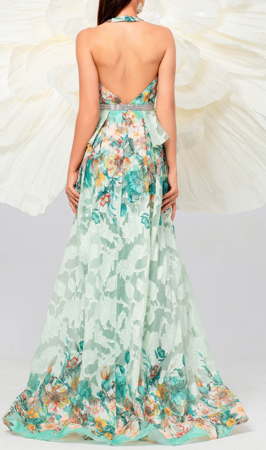 Brona Green Halter Floral Printed Maxi Dress