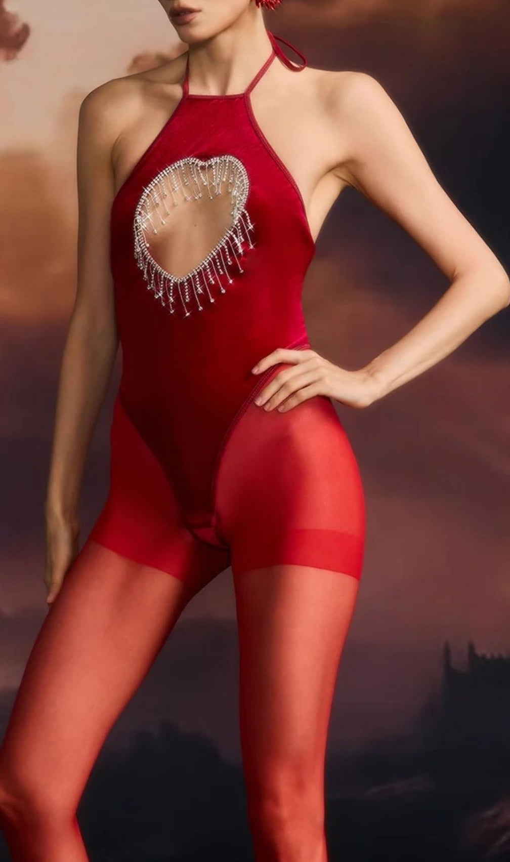 Vaelrith Halterneck Heart Velvet Bodysuit
