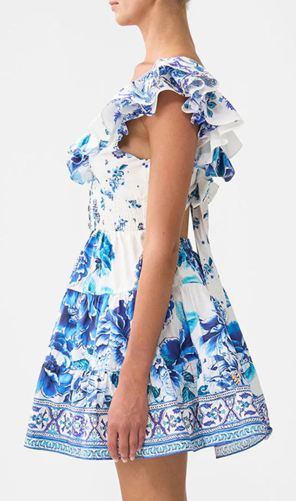 Haru Blue Floral Ruffle Mini Dress | Chic Smocked Tiered Sundress for Women