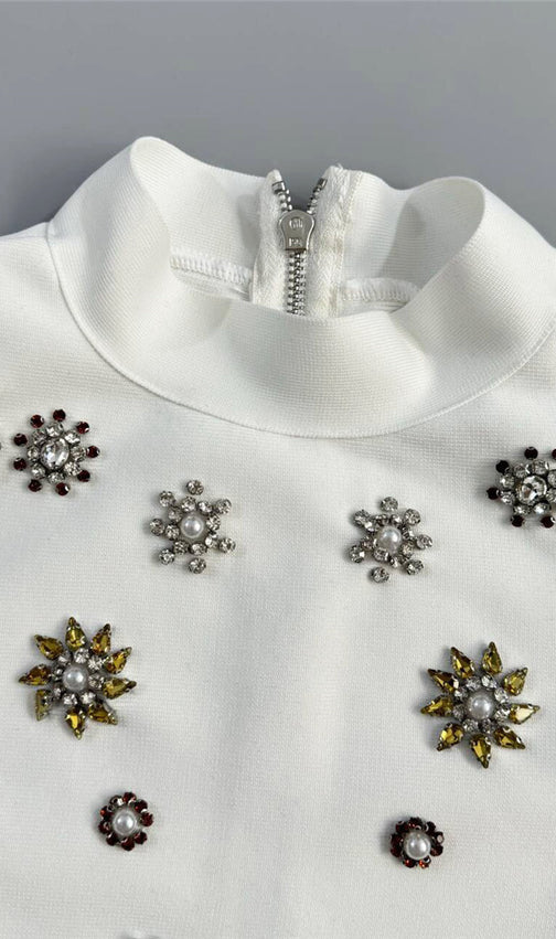 Guerra White Beaded Long Sleeve Two-Piece Set