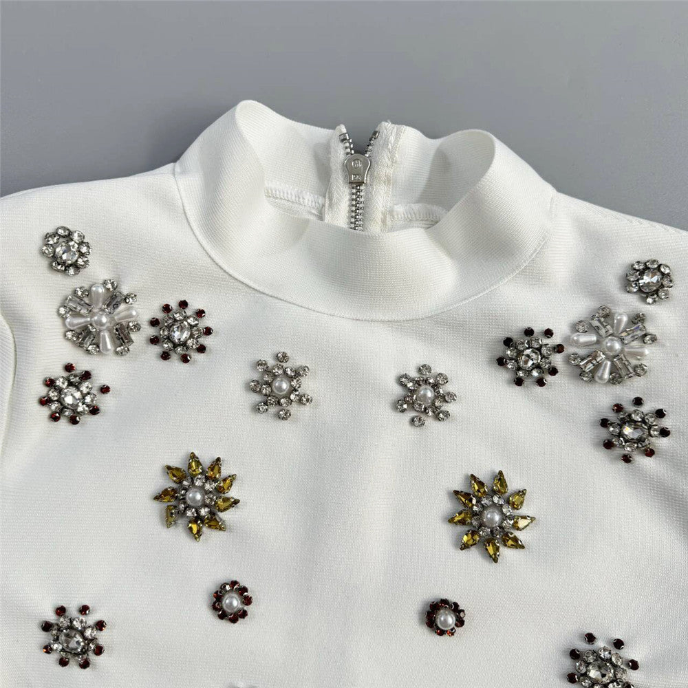 Guerra White Beaded Long Sleeve Two-Piece Set