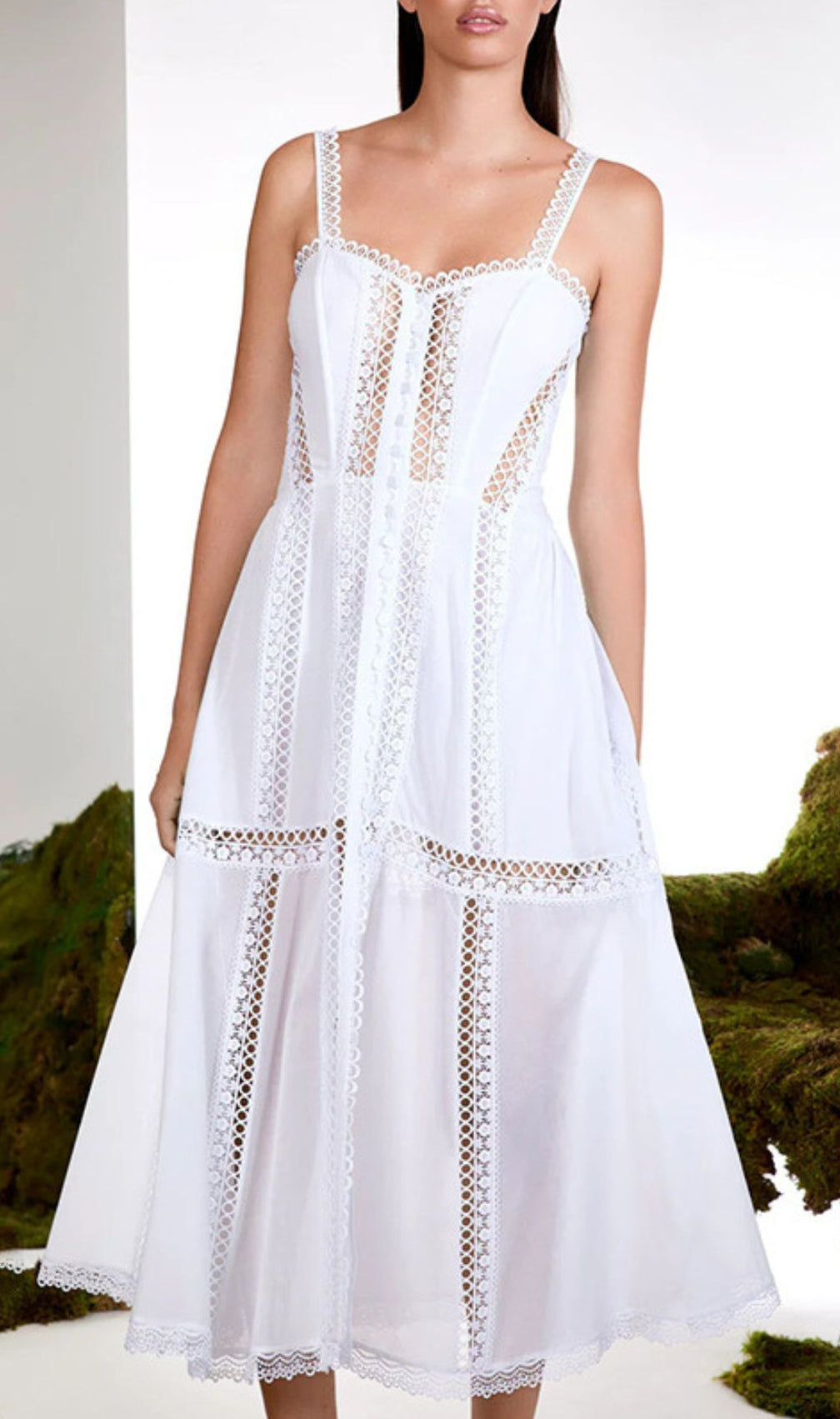 Emmly Strappy Embroidery Midi Dress