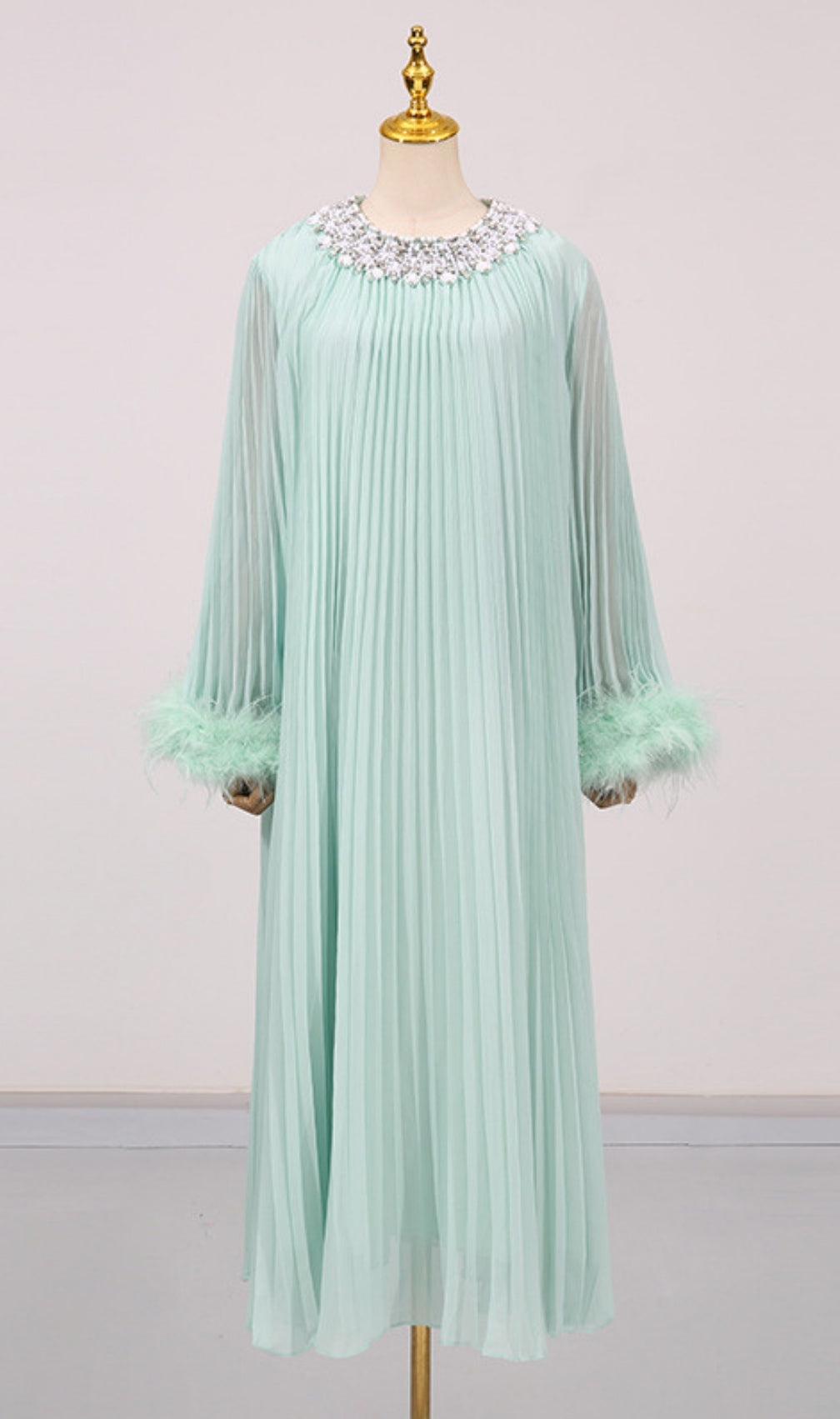 Felipe Embellished Feather Pleated Maxi Dress