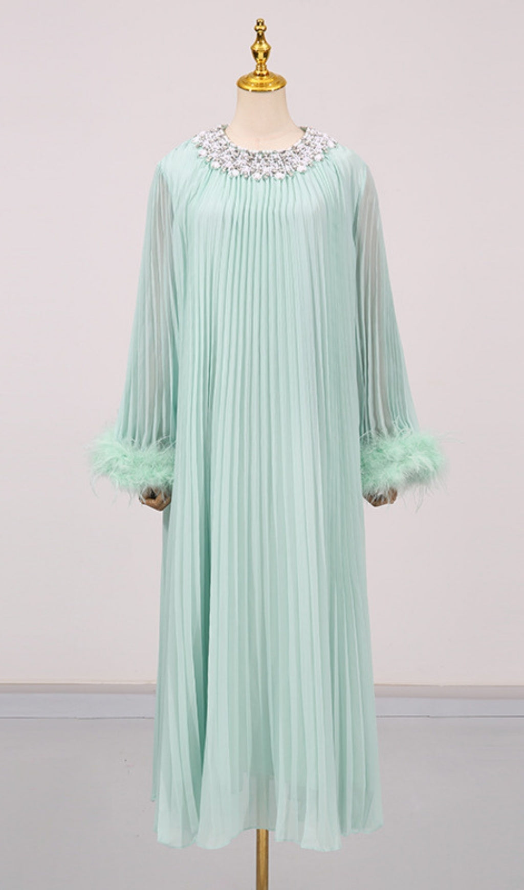 Felipe Embellished Feather Pleated Maxi Dress