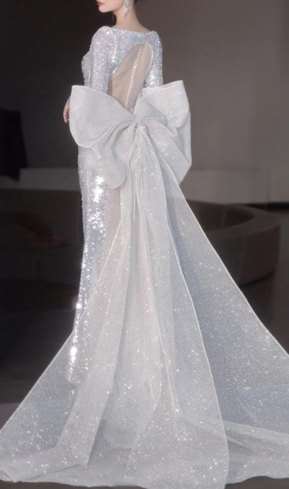 Cyma Sequin Long Sleeve Bow Maxi Dress