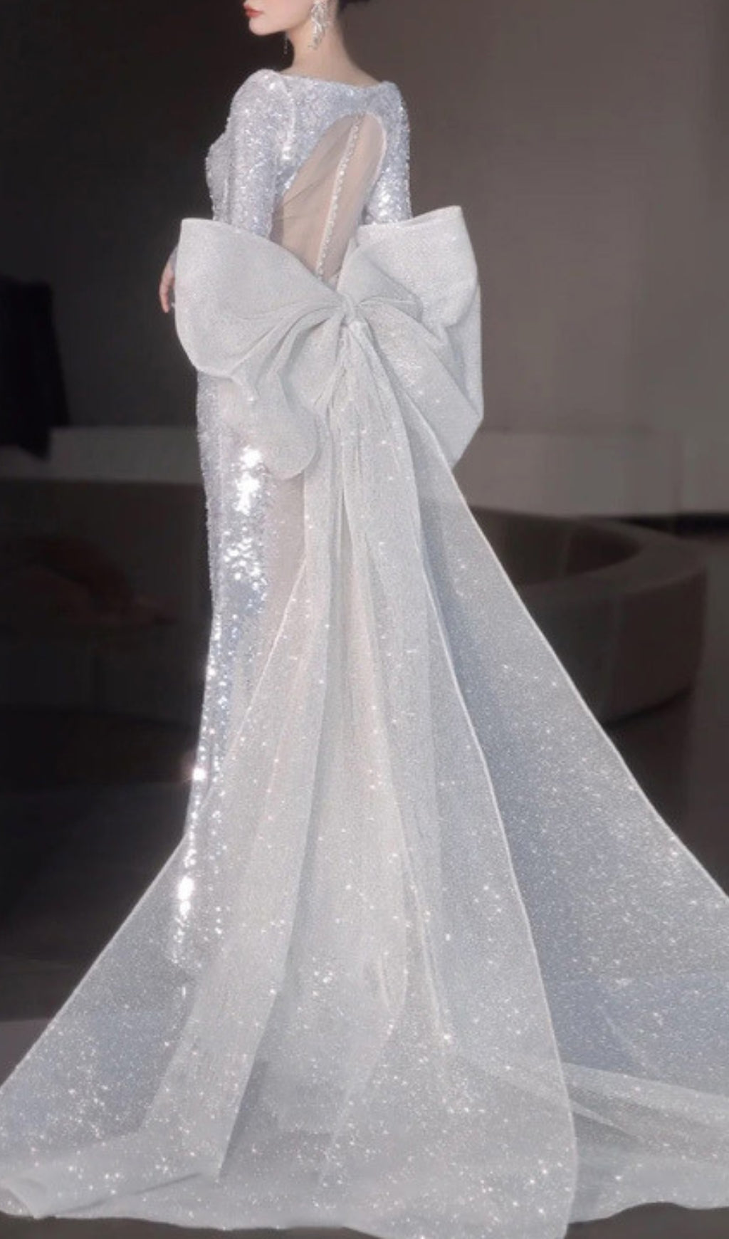 Cyma Sequin Long Sleeve Bow Maxi Dress