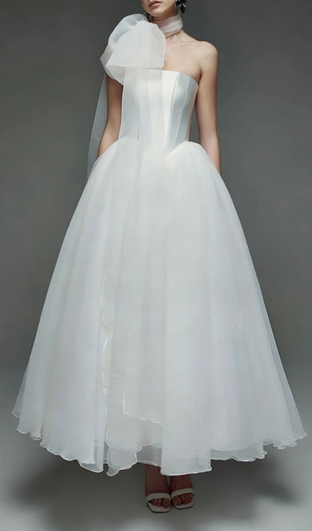 Keena Ethereal White Strapless Corset Wedding Dress with Sculptural Bow