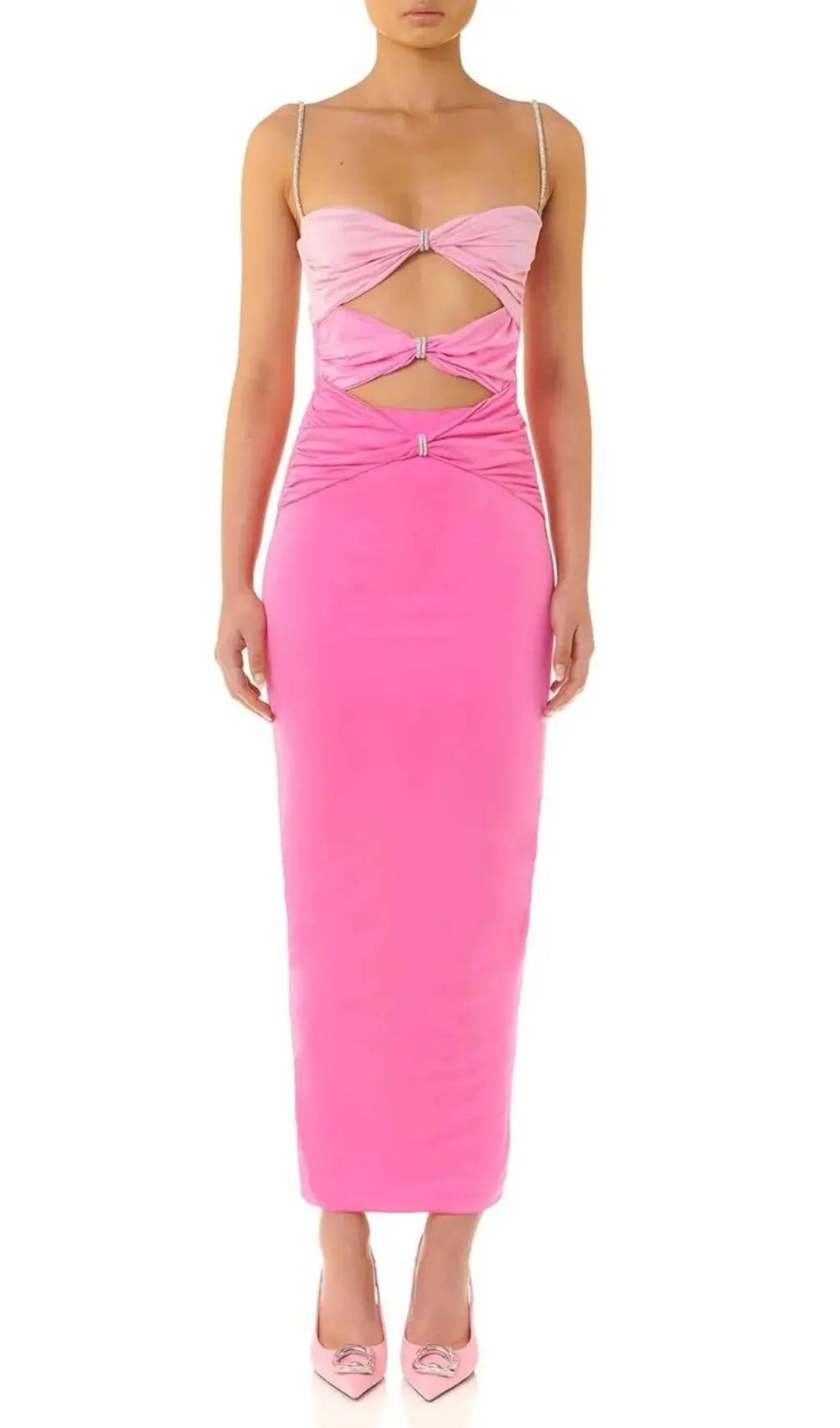 Gradient Pink Hollow Out Maxi Dress