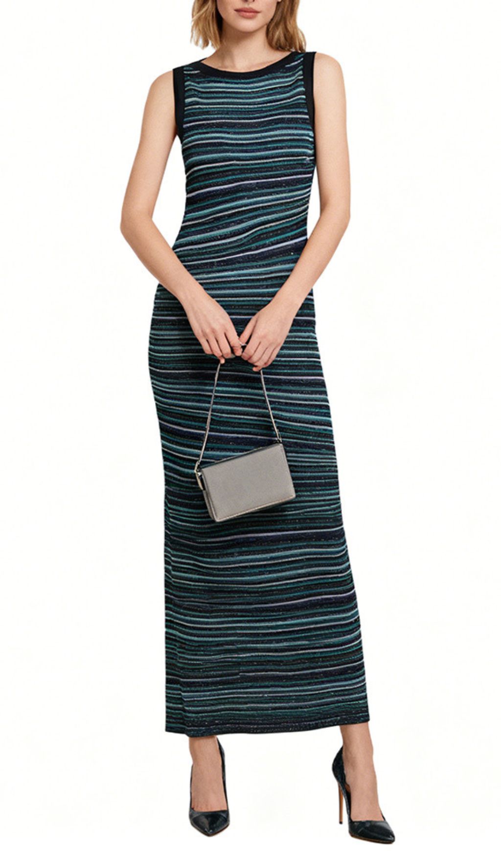 Jamaica Blue Shimmer Stripe Knit Maxi Dress