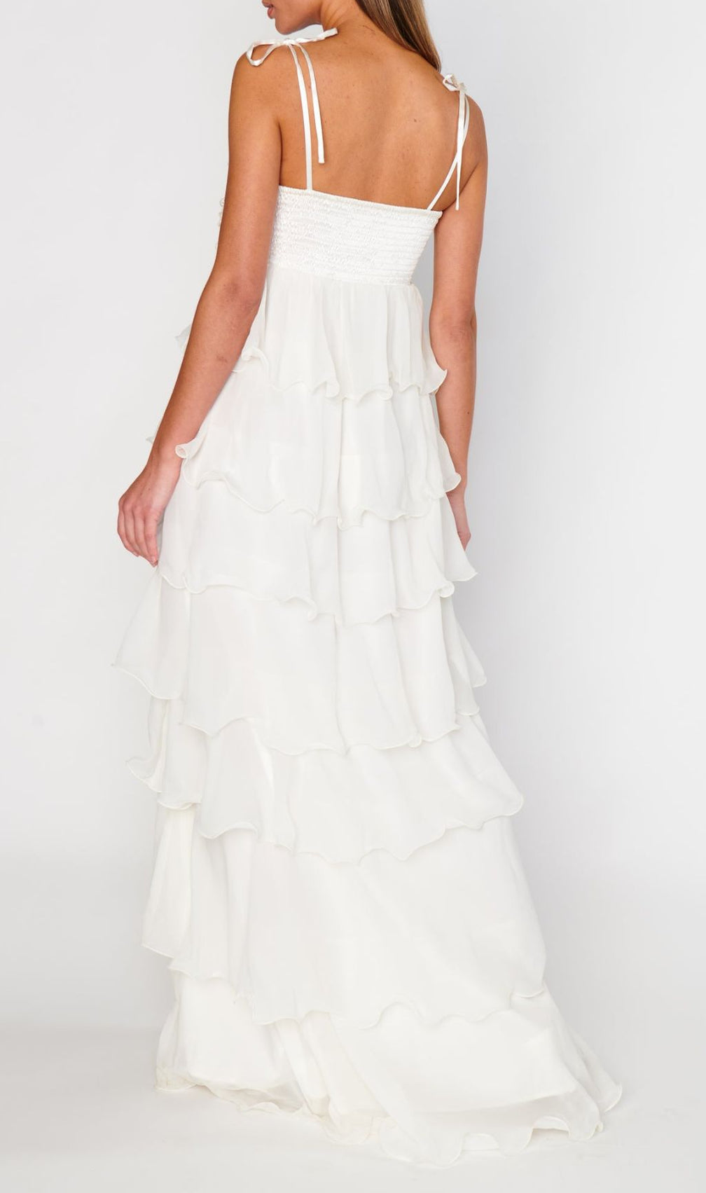 Fauve White Flower Tiered Maxi Dress