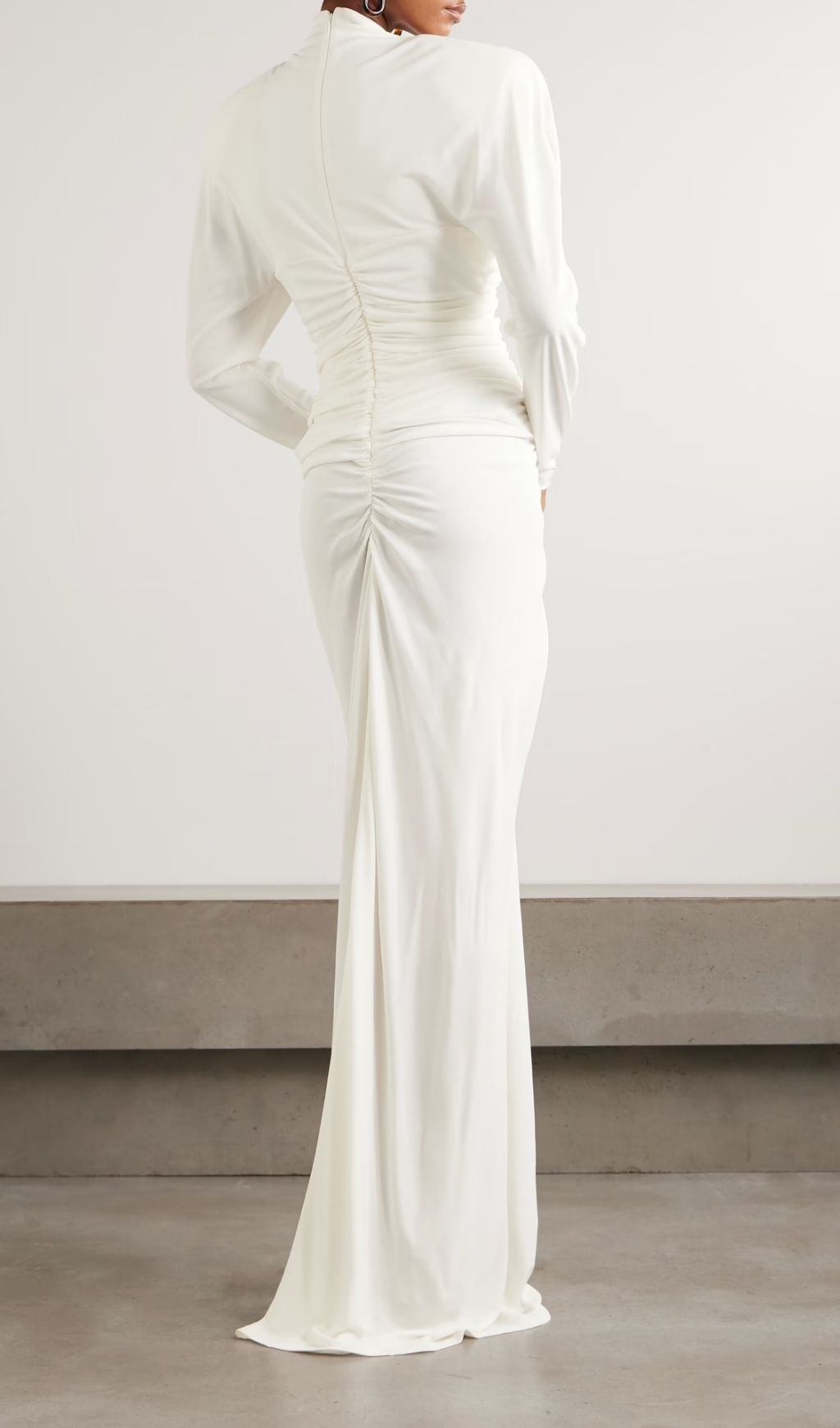 Katrien Sculptural White Ruched Heart Bodice Maxi Dress - Elegant Long Sleeve Gown