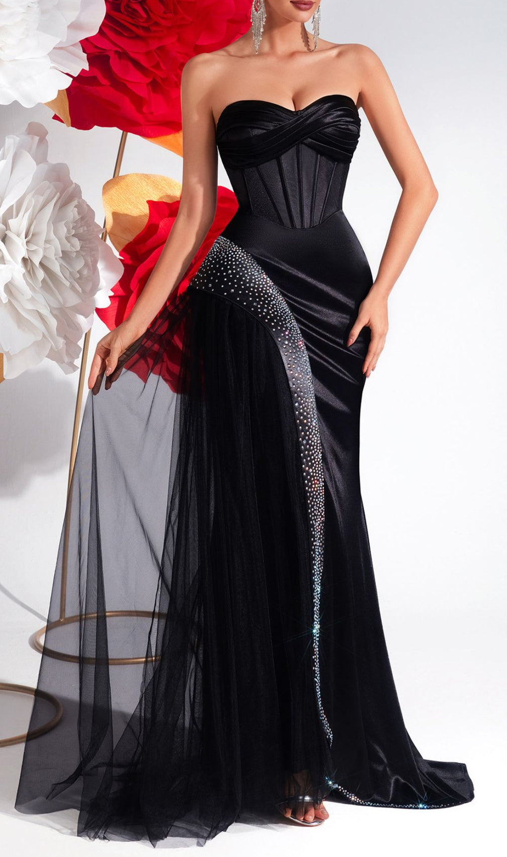 Kaiha Black Strapless Corset Maxi Dress - Elegant Evening Gown