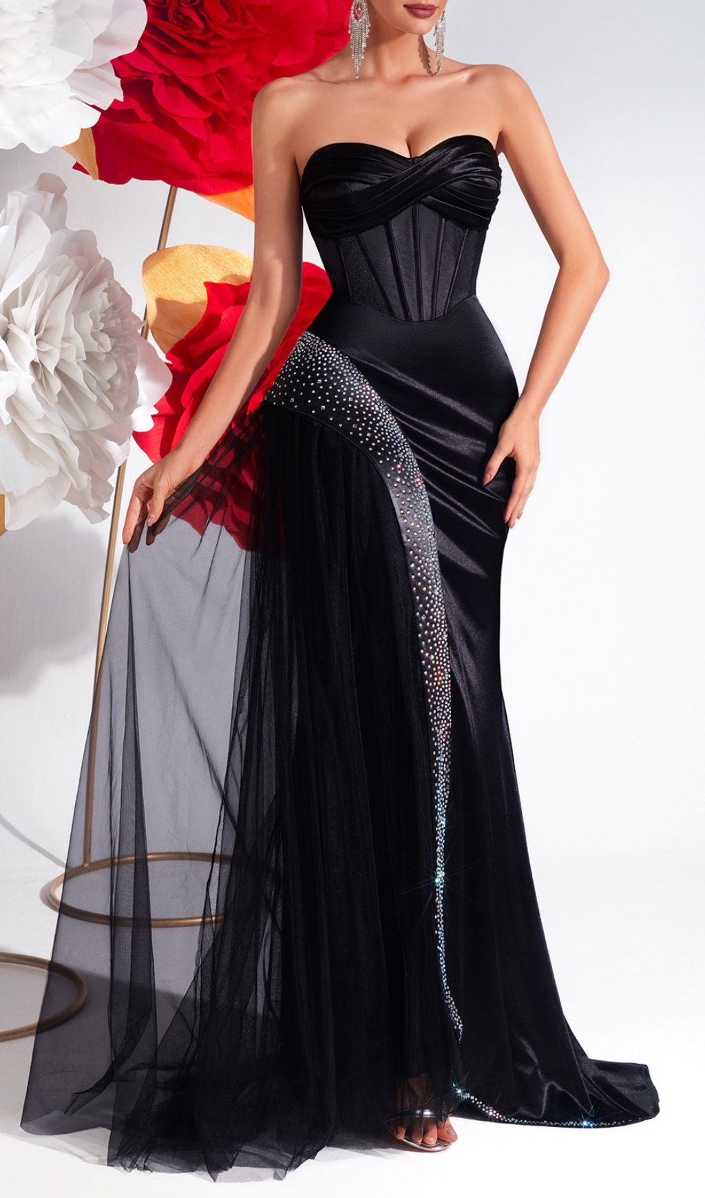 Kaiha Black Strapless Corset Maxi Dress - Elegant Evening Gown